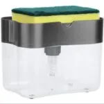 Dispensador de jabón líquido para cocina con esponja, transparente, ideal para lavaplatos.