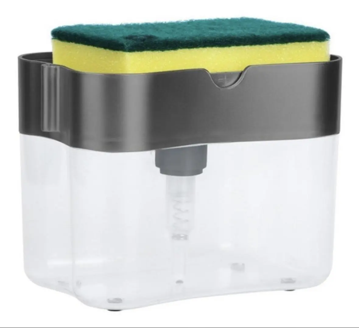 Dispensador de jabón líquido para cocina con esponja, transparente, ideal para lavaplatos.