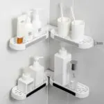 Set x2 estante de almacenamiento giratorio para baño con dispensadores y cepillos de dientes.