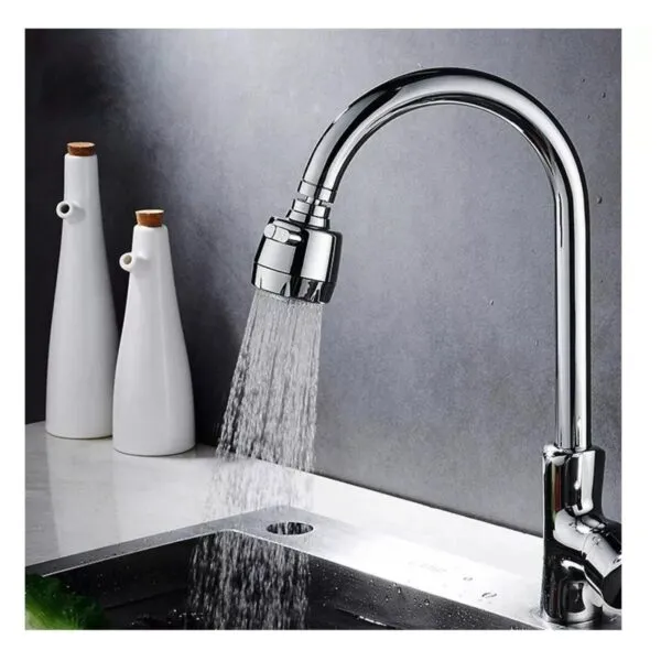 Grifo de cocina cromado con rociador giratorio de 360°, ahorra agua.