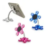 Set x3 Holder Soporte Celular con Chupon: plateado con celular, azul y rosa.