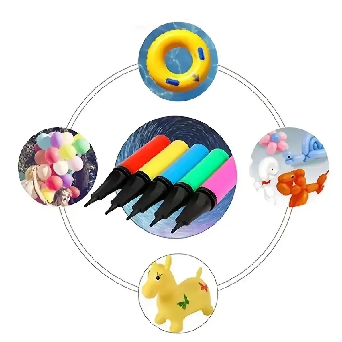 Inflador manual de 10 unidades para globos, caballos inflables, flotador, y figuras de globos.