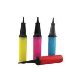 Inflador manual de bolsas de aire en colores amarillo, rosa, azul y rojo, ideal para inflar globos.