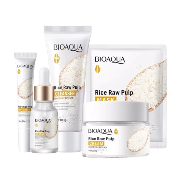 Combo De Arroz x5 Bioaqua Original (jabón+contorno+serum+crema+mascarilla)