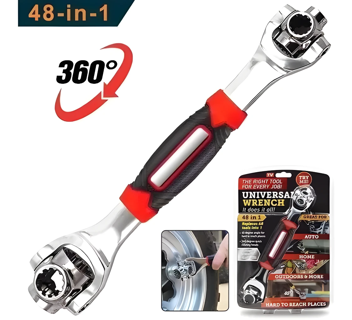 Llave multiusos 48 en 1 giratoria 360° para autos y hogar.