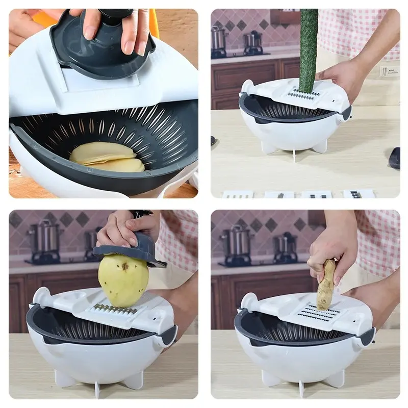 Rallador picador 9 en 1: Pica, corta y escurre verduras y frutas con facilidad.