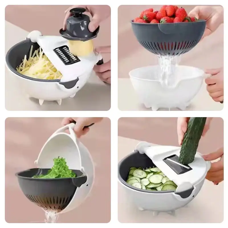 Rallador picador 9 en 1 con cortador y escurridor multifuncional para verduras y frutas.