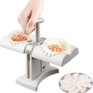 Máquina para fabricar empanadas y dumplings con prensa, ideal para hacer esta receta fácil.