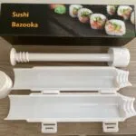 Máquina para hacer sushi Bazooka x2, molde de plástico blanco para enrollar.