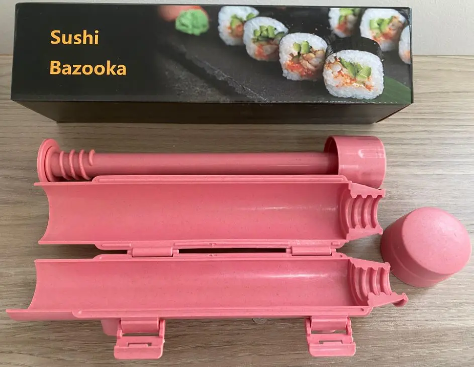 Set x2 máquina para hacer sushi, molde para enrollar sushi de plástico rosa.