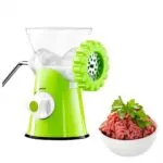 Molino manual para carne verde con función para embutidos y tazón de carne molida fresca.