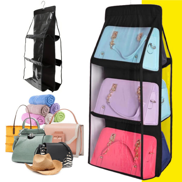 Organizador de Bolsos Colgante para Closet – 6 Bolsillos - Imagen 1