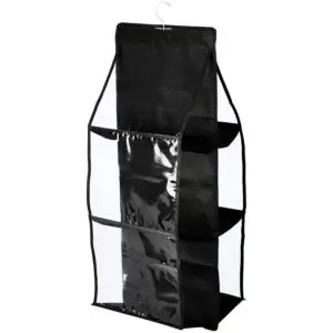 Organizador de bolsos colgante para closet de 6 espacios, negro.