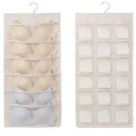 Organizador colgante de ropa interior y calcetines doble cara, beige, 20 compartimentos.