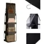 Organizador de bolsos de 4 niveles para armario, colgante, transparente, negro