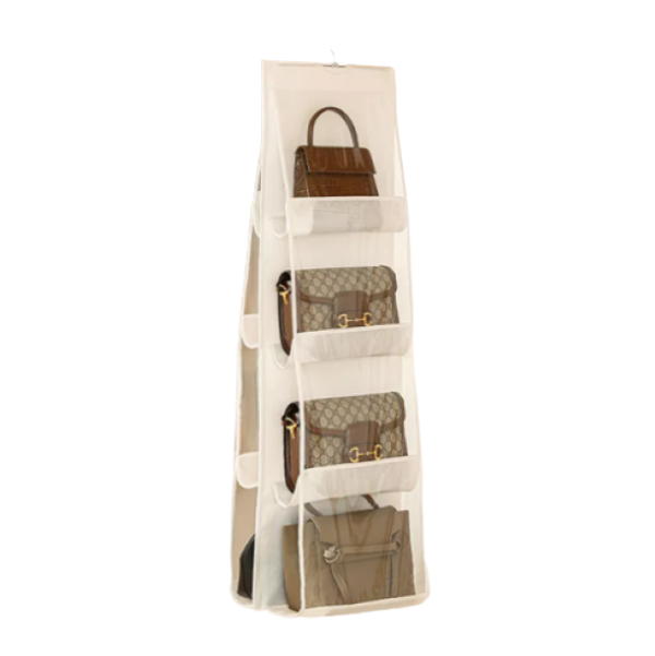 Organizador de bolsos colgante de 4 niveles para armario, con variedad de carteras de mano y de hombro.