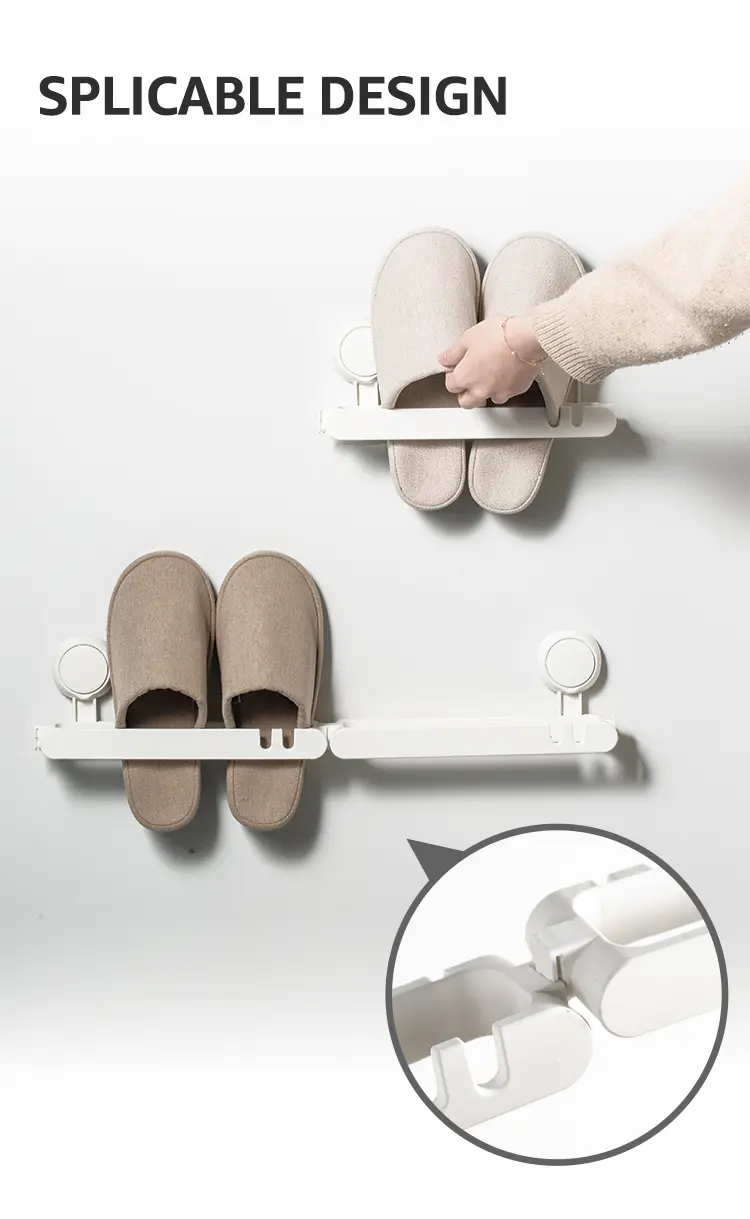 Organizador adhesivo de zapatos en pared con estantes para zapatillas colgantes.