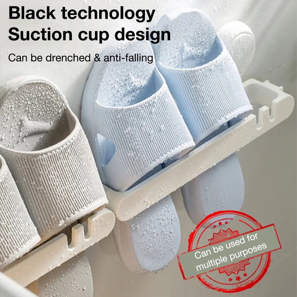 Organizador de zapatos adhesivo para baño, diseño de ventosa, guarda zapatillas mojadas.