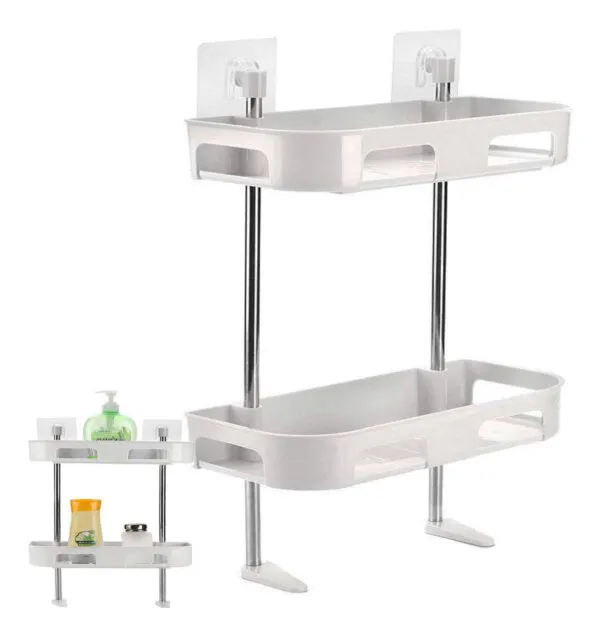Estante organizador de baño de 2 niveles con dispensador de jabón, repisas para inodoro.