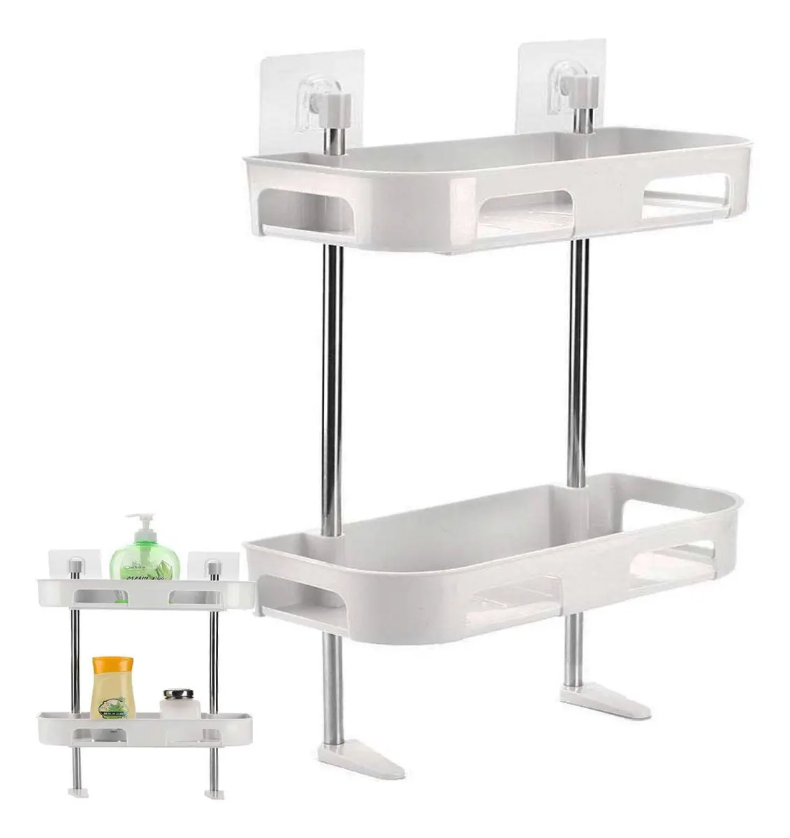 Estante organizador de baño de 2 niveles con dispensador de jabón, repisas para inodoro.