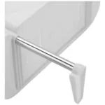 Organizador de baño multifuncional con soporte cromado y tapa blanca para repisa de inodoro.