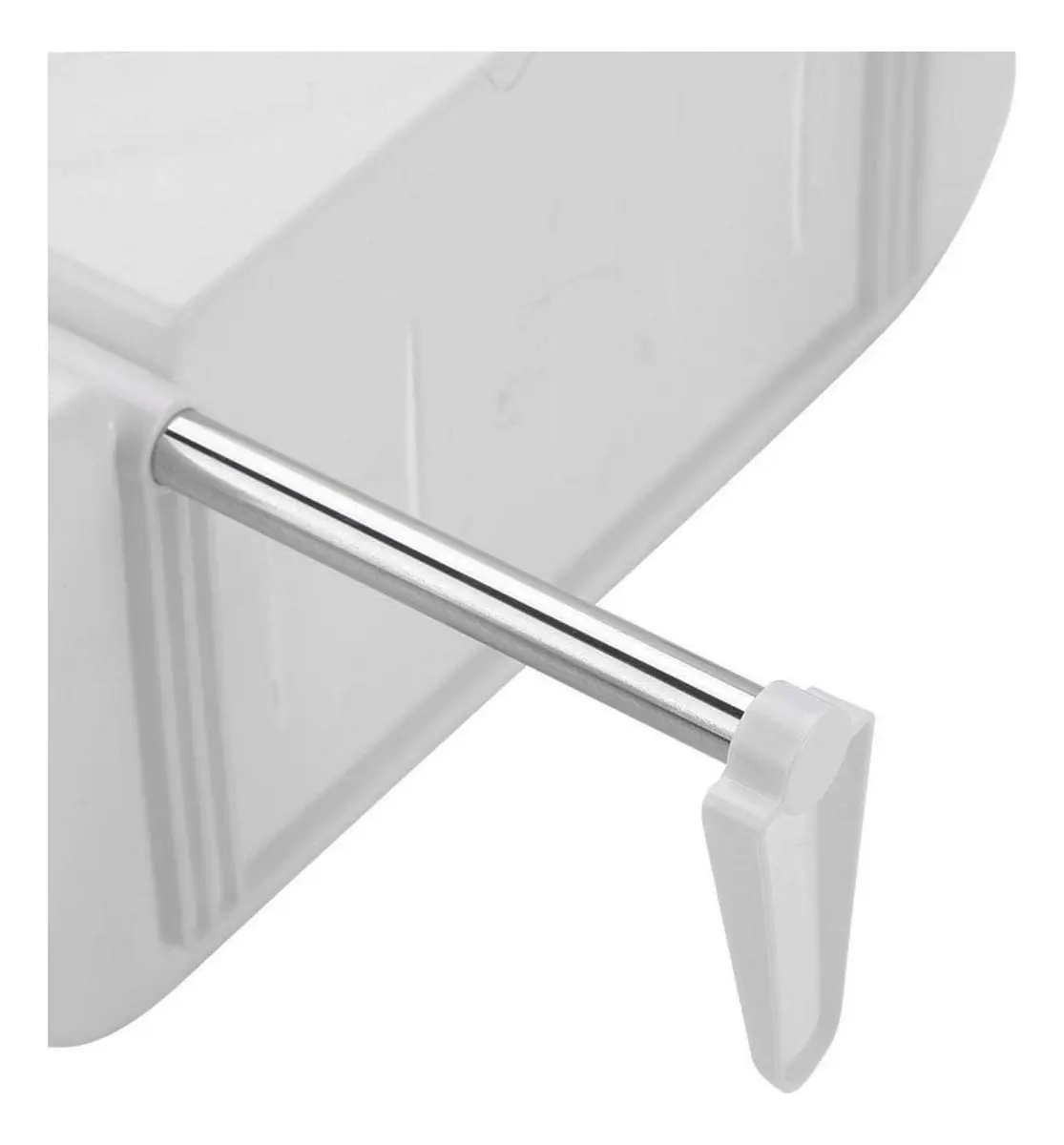 Organizador de baño multifuncional con soporte cromado y tapa blanca para repisa de inodoro.