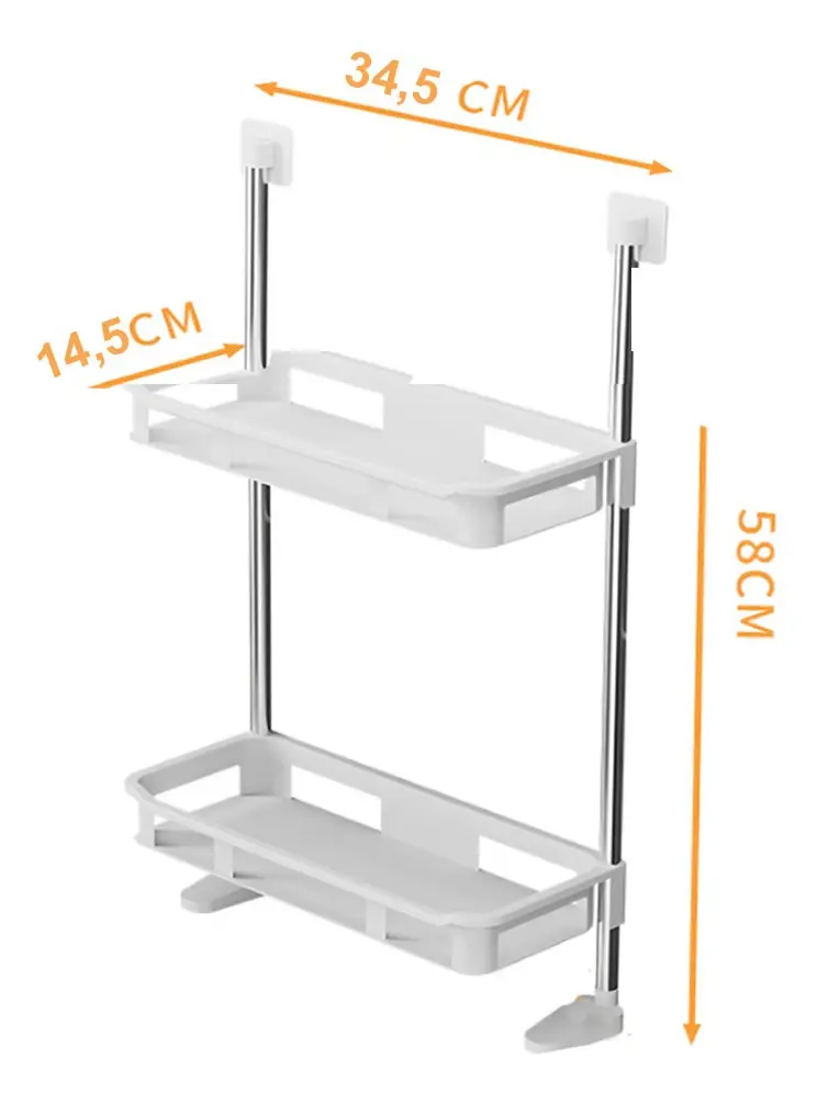 Estante de baño multifuncional para inodoro con 2 repisas y dimensiones 34.5x14.5x58 cm.