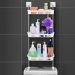 Organizador de baño de 3 niveles para tazón, con botellas y esponja.