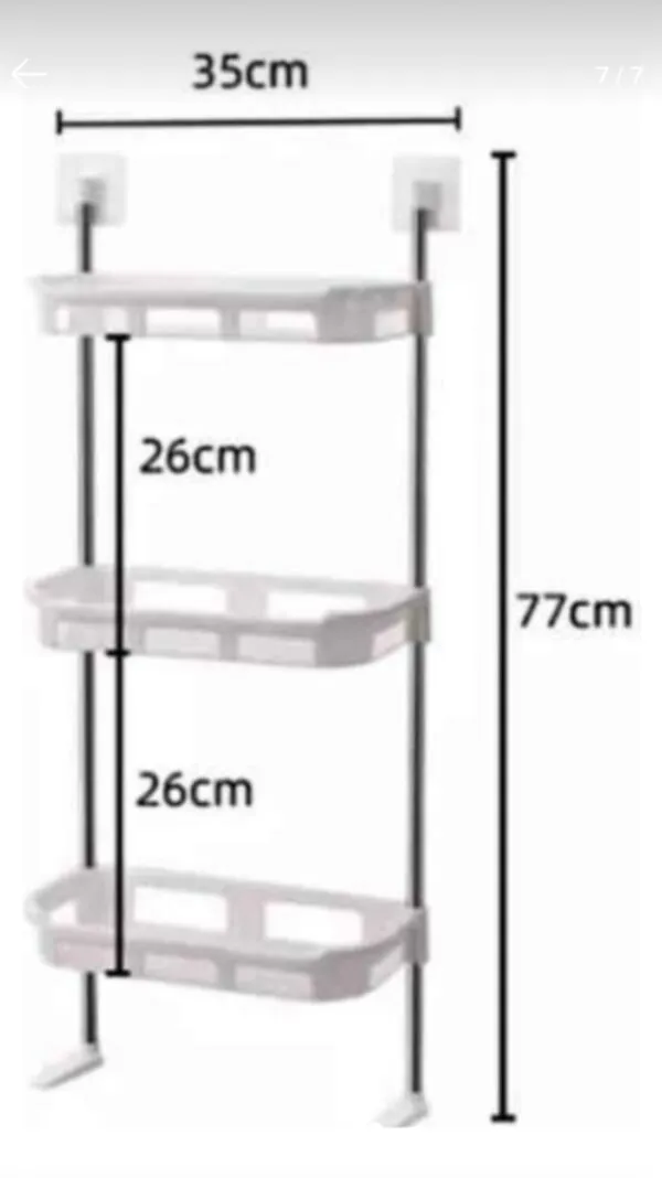 Organizador de baño 3 niveles portátil: 35x77cm, estantes 26cm.
