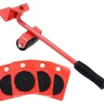 Palanca levanta muebles roja con 4 bases deslizantes para mover objetos pesados fácilmente.