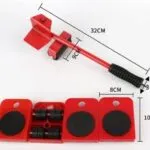 Palanca levanta muebles 32cm roja con 4 bases deslizantes de 10cm y 8cm para fácil traslado.