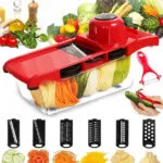 Picador y rallador multifuncional 6 en 1 con accesorios para vegetales y patatas.