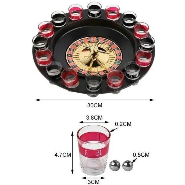 Ruleta de tragos con 16 copas numeradas para shot de licor, incluye bolas.