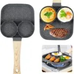 Sartén antiadherente de 3 secciones para freír huevos, panqueques y tocino con mango de madera.