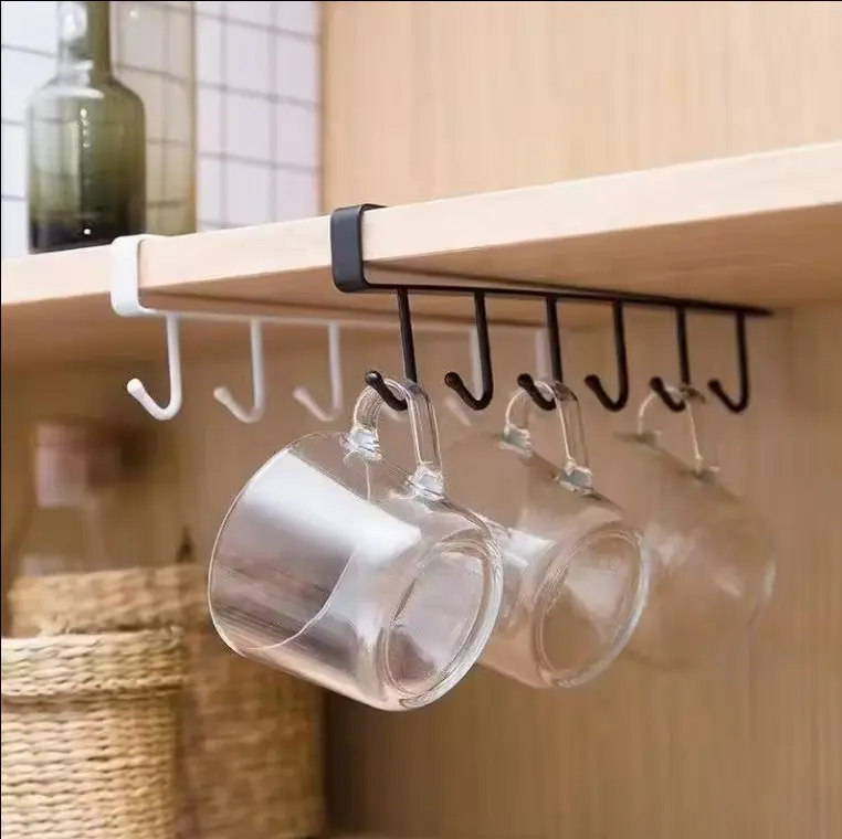 Set x4 ganchos cuelga tazas perchero negro organizador de cocina bajo estante.