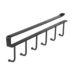 Colgador de tazas negro con 4 ganchos, perchero de metal para debajo del armario.