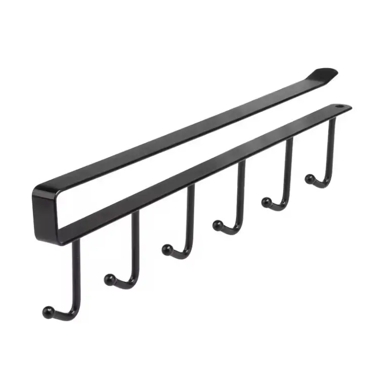 Colgador de tazas negro con 4 ganchos, perchero de metal para debajo del armario.