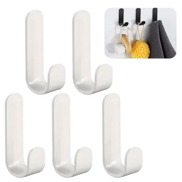 Set x10 ganchos adhesivos de acero inoxidable para colgar, ideales para baño y cocina.