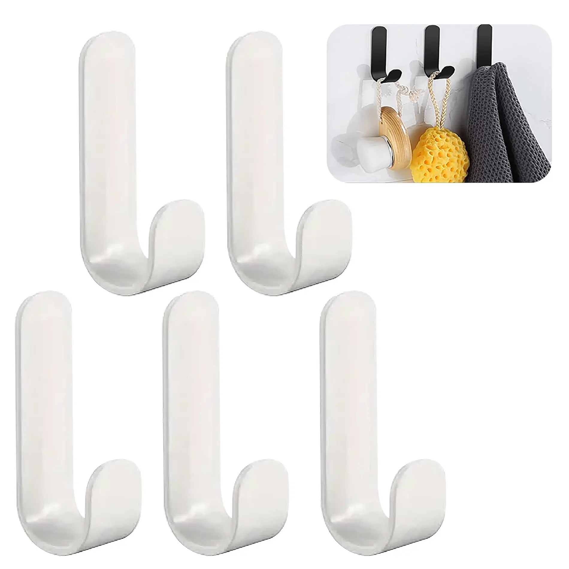 Set x10 ganchos adhesivos de acero inoxidable para colgar, ideales para baño y cocina.