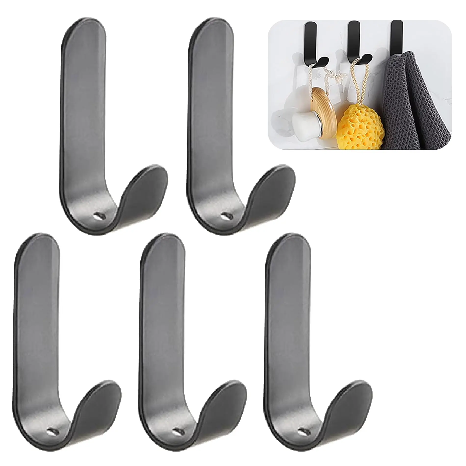 Set x10 ganchos perchero adhesivo acero inoxidable, para colgar accesorios de baño y toallas.