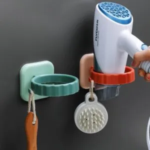 Soporte multifuncional para secador de cabello, con ganchos para accesorios de baño.