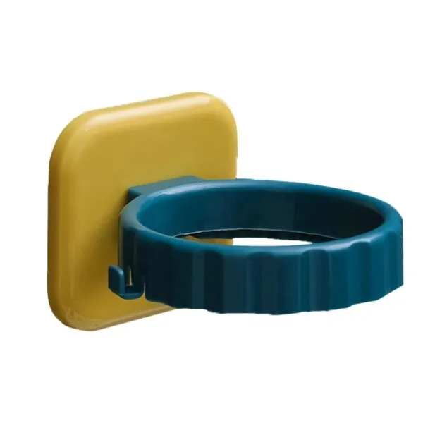 Soporte para secador de pelo y accesorios, estante multifuncional de pared amarillo y azul.