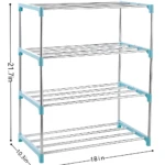 Zapatero organizador metálico de 4 niveles con estructura azul, 18" de ancho.