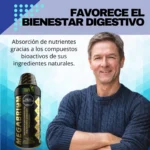 Hombre sonriente con producto MegaBriom 1000ml Fitovit, ideal para el bienestar digestivo.