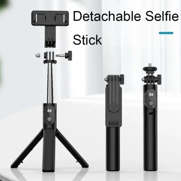 Trípode para celulares y cámaras: selfie stick desmontable con botón.