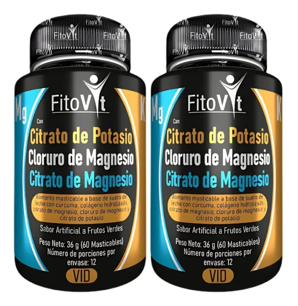Citrato de Magnesio, Cloruro de Magnesio y Citrato de Potasio x60 Und Fitovit, suplemento con potasio y magnesio.