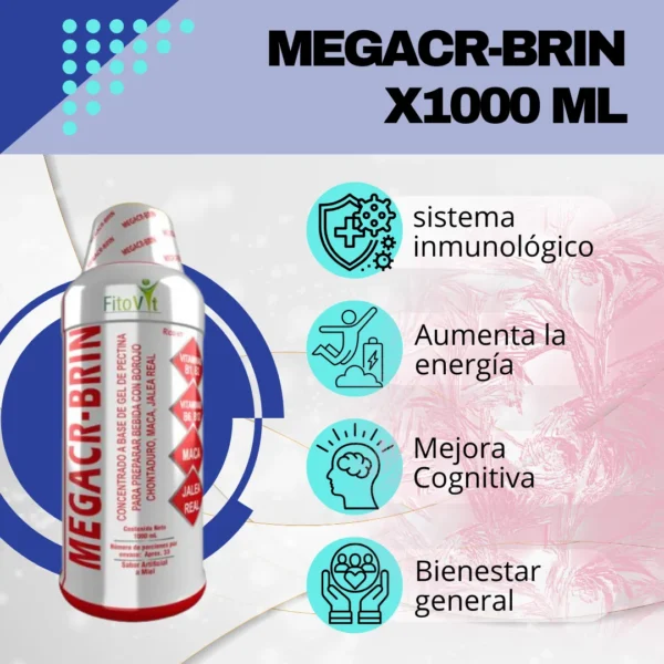 Mega CR-Brin suplemento con borojo, chontaduro, maca y jalea real, mejora energía e inmunidad.