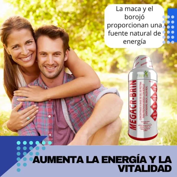 Mega CR-Brin: suplemento natural de energía con borojó, maca y jalea real para vitalidad.