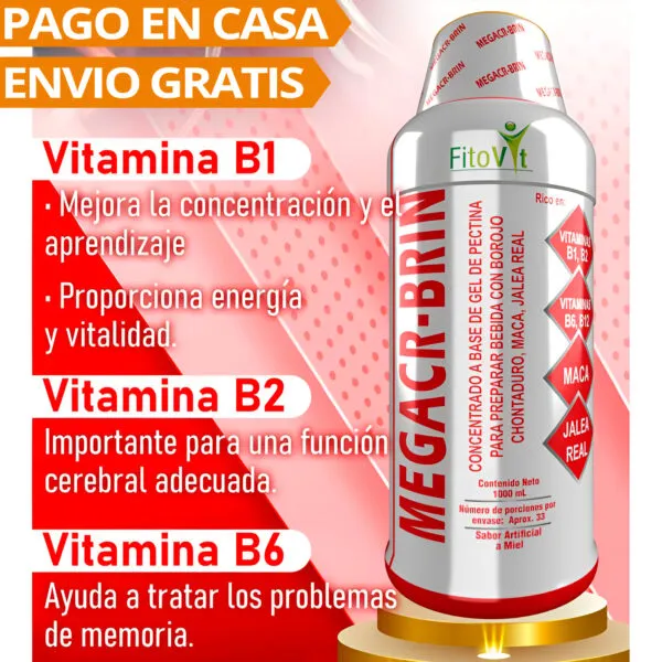 Mega CR-Brin: Suplemento con Borojo, Chontaduro, Maca y Jalea Real. Mejora concentración y energía.