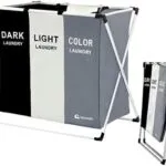 Cesto de ropa sucia plegable para el hogar, organizador de almacenamiento con 3 compartimentos: oscuros, claros y de color.